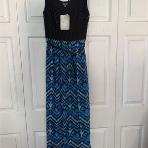 Elegant Black and Blue Maxi Dress